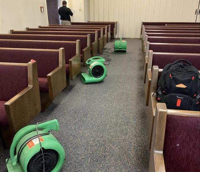 Professional drying equipment placed in church sanctuary.  